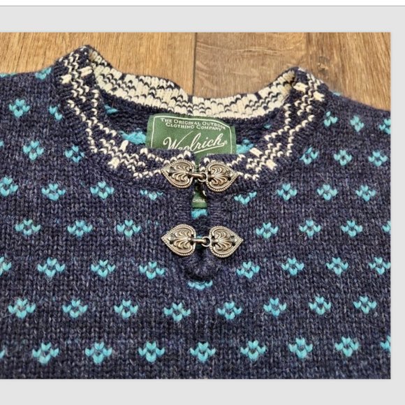 Woolrich Fair Isle Lambs Wool blend Sweater Heart Clasps closure - Picture 6 of 10